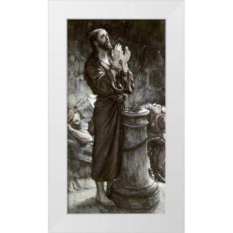 Friday Morning: Jesus In Prison White Modern Wood Framed Art Print by Tissot, James Jacques