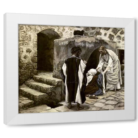 Healing of Simons Mother-In-Law White Modern Wood Framed Art Print by Tissot, James
