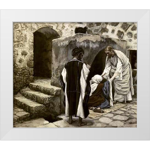 Healing of Simons Mother-In-Law White Modern Wood Framed Art Print by Tissot, James