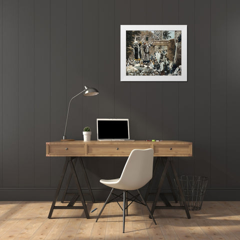 Healing of The Two Blind Men at Jericho White Modern Wood Framed Art Print by Tissot, James Jacques