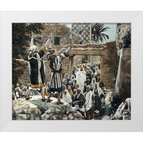 Healing of The Two Blind Men at Jericho White Modern Wood Framed Art Print by Tissot, James Jacques