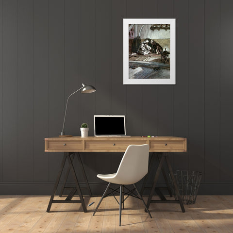 Interview Between Jesus and Nicodemus White Modern Wood Framed Art Print by Tissot, James