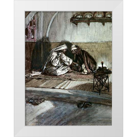 Interview Between Jesus and Nicodemus White Modern Wood Framed Art Print by Tissot, James