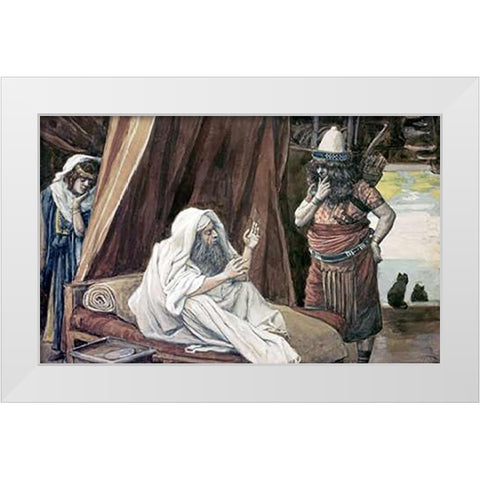 Isaac Sends Esau To Hunt White Modern Wood Framed Art Print by Tissot, James