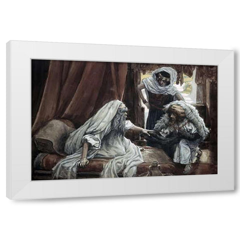 Jacob Deceives Isaac White Modern Wood Framed Art Print by Tissot, James