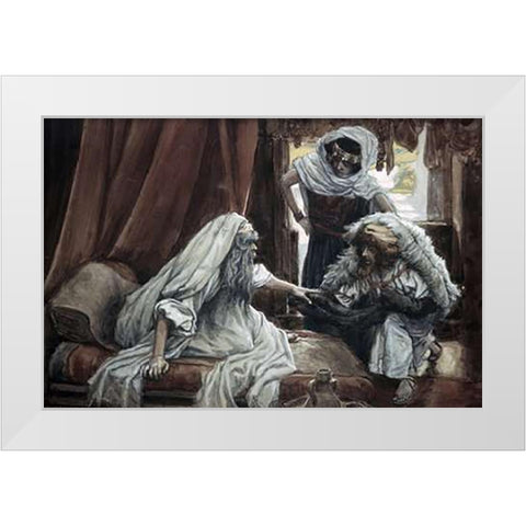 Jacob Deceives Isaac White Modern Wood Framed Art Print by Tissot, James