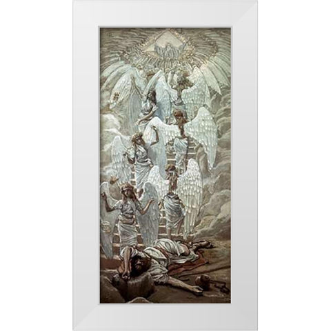 Jacobs Dream White Modern Wood Framed Art Print by Tissot, James