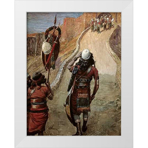 Jepthah Sees His Daughter From Afar White Modern Wood Framed Art Print by Tissot, James