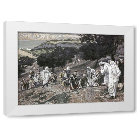 Jesus Healing The Lame and The Blind White Modern Wood Framed Art Print by Tissot, James Jacques