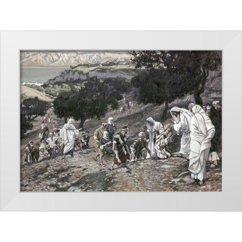 Jesus Healing The Lame and The Blind White Modern Wood Framed Art Print by Tissot, James Jacques