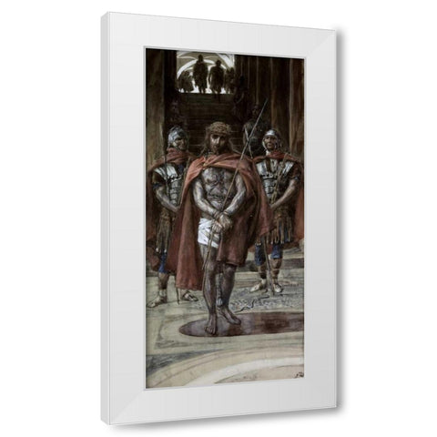 Jesus Leaves The Judgement Hall White Modern Wood Framed Art Print by Tissot, James Jacques