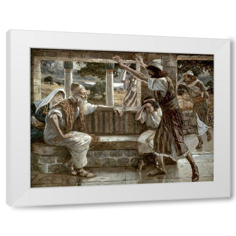 Job Hears Bad Tidings White Modern Wood Framed Art Print by Tissot, James Jacques