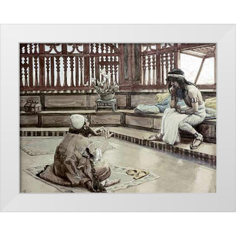Joseph Converses With Judah, His Brother White Modern Wood Framed Art Print by Tissot, James