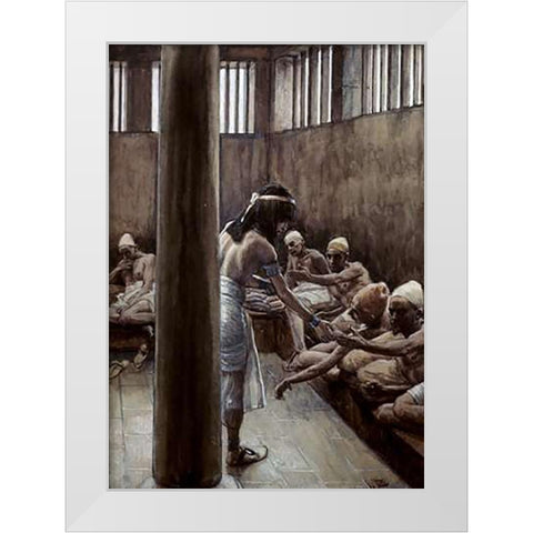 Joseph Distributes Bread In Prison White Modern Wood Framed Art Print by Tissot, James
