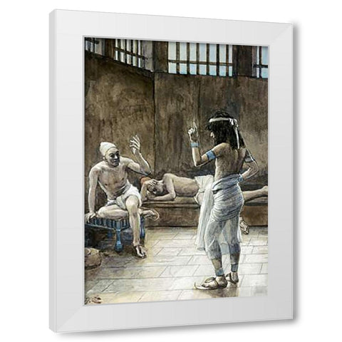 Joseph Interprets The Dreams Whilst In Prison White Modern Wood Framed Art Print by Tissot, James