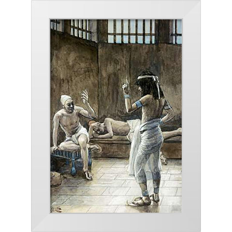 Joseph Interprets The Dreams Whilst In Prison White Modern Wood Framed Art Print by Tissot, James