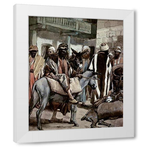 Joseph Sends His Brethren Away With Full Sacks White Modern Wood Framed Art Print by Tissot, James