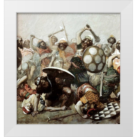 Joshua Destroys The Giants White Modern Wood Framed Art Print by Tissot, James Jacques