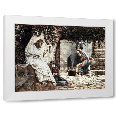 Magdalene at The Feet of Jesus White Modern Wood Framed Art Print by Tissot, James