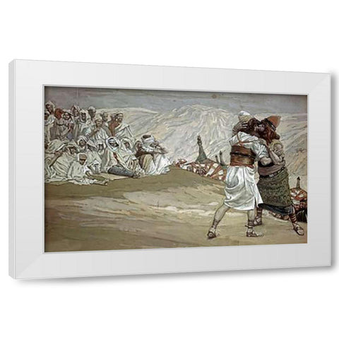 Meeting of Esau and Jacob White Modern Wood Framed Art Print by Tissot, James