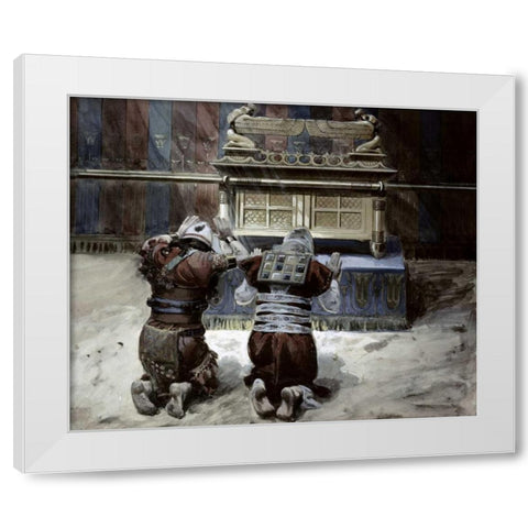 Moses and Joshua In The Tabernacle White Modern Wood Framed Art Print by Tissot, James Jacques