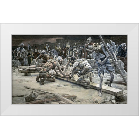 Nailing The Feet White Modern Wood Framed Art Print by Tissot, James Jacques