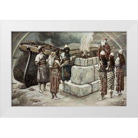 Noahs Sacrifice White Modern Wood Framed Art Print by Tissot, James