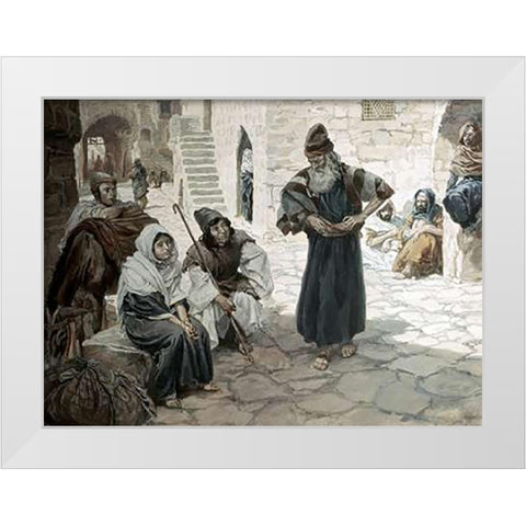 Old Man Invites The Levite White Modern Wood Framed Art Print by Tissot, James