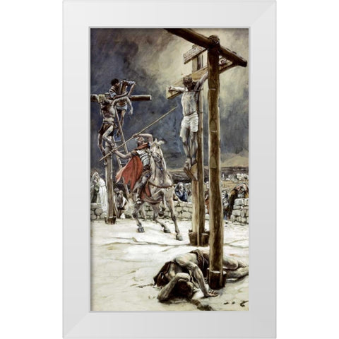 One of The Soldiers With a Spear Pierces His Side White Modern Wood Framed Art Print by Tissot, James Jacques