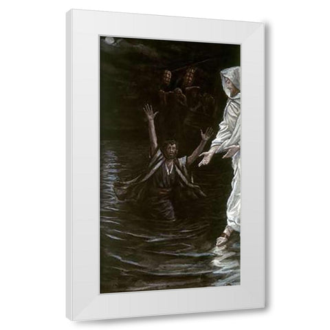 Peter Walks On The Sea White Modern Wood Framed Art Print by Tissot, James