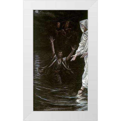 Peter Walks On The Sea White Modern Wood Framed Art Print by Tissot, James