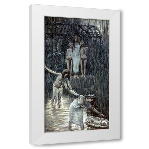 Pharaohs Daughter Has Moses Brought To Her White Modern Wood Framed Art Print by Tissot, James