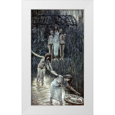 Pharaohs Daughter Has Moses Brought To Her White Modern Wood Framed Art Print by Tissot, James