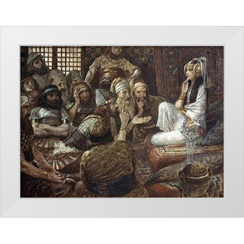 Philistines Visit Delilah White Modern Wood Framed Art Print by Tissot, James