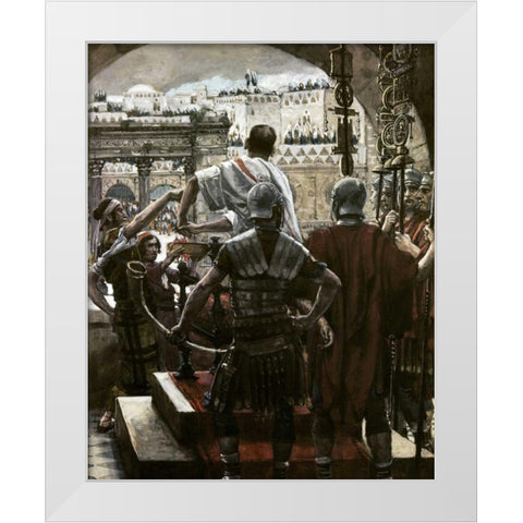 Pilate Washes His Hands White Modern Wood Framed Art Print by Tissot, James Jacques