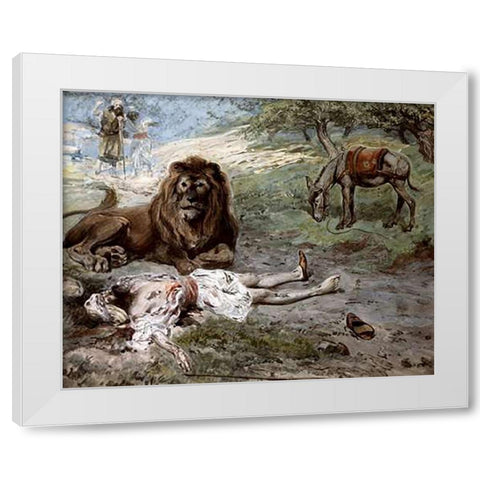 Prophet Slain By The Lion White Modern Wood Framed Art Print by Tissot, James