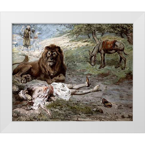 Prophet Slain By The Lion White Modern Wood Framed Art Print by Tissot, James