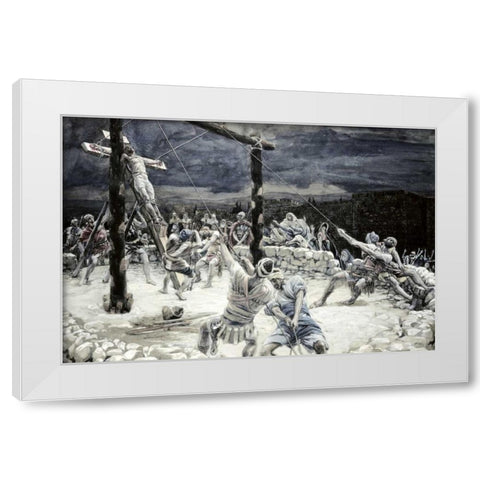 Raising of The Cross White Modern Wood Framed Art Print by Tissot, James Jacques