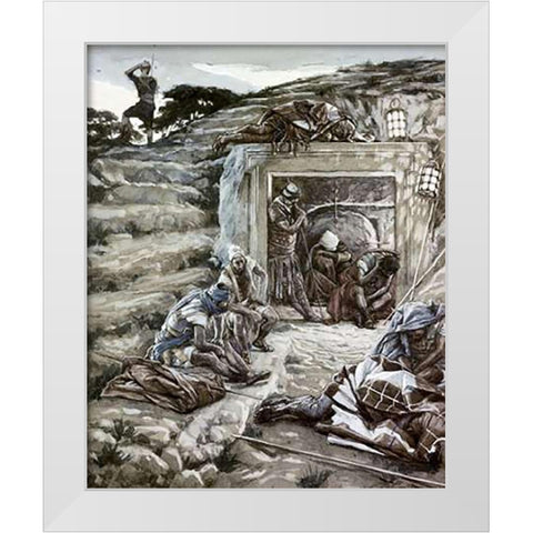 Roman Guards at The Tomb White Modern Wood Framed Art Print by Tissot, James