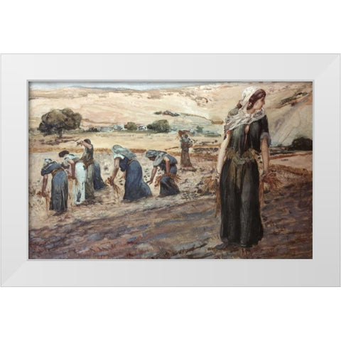 Ruth Gleaning White Modern Wood Framed Art Print by Tissot, James Jacques