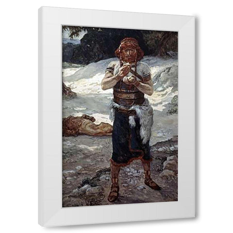 Samson Eats The Honey White Modern Wood Framed Art Print by Tissot, James