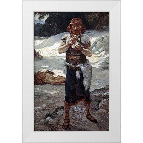 Samson Eats The Honey White Modern Wood Framed Art Print by Tissot, James
