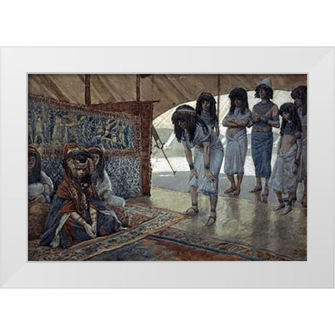 Sarah (Sarai) Is Taken To Pharaohs Palace White Modern Wood Framed Art Print by Tissot, James