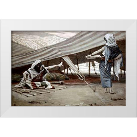 Sarah (Sarai) Sends Hagar Away White Modern Wood Framed Art Print by Tissot, James