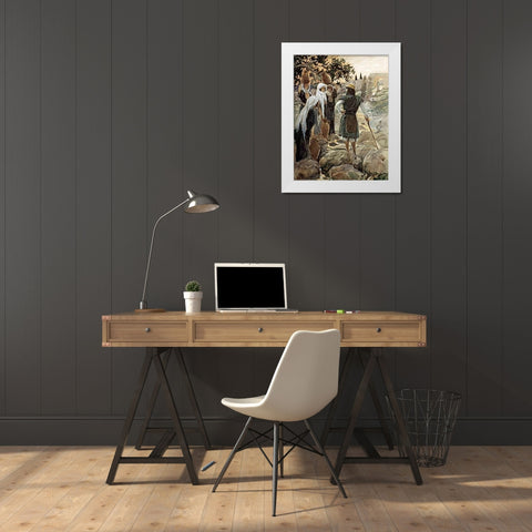 Saul Questions The Young Maidens White Modern Wood Framed Art Print by Tissot, James