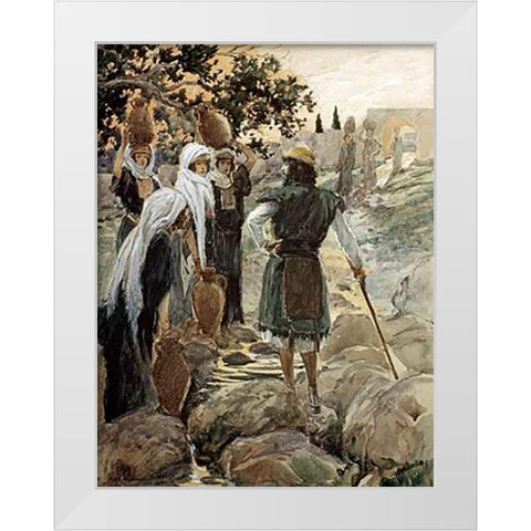 Saul Questions The Young Maidens White Modern Wood Framed Art Print by Tissot, James