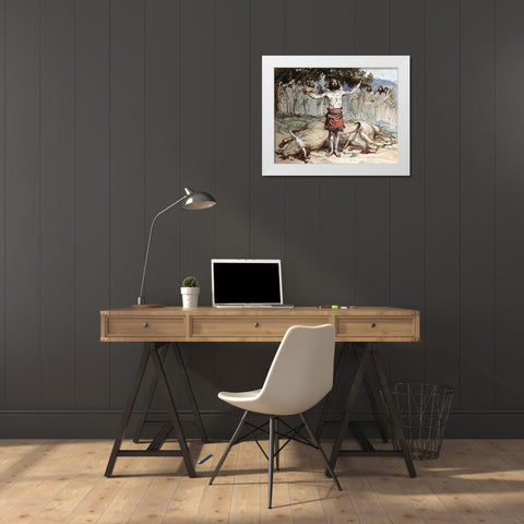 Saul Sacrifices The Oxen White Modern Wood Framed Art Print by Tissot, James