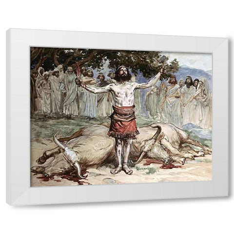 Saul Sacrifices The Oxen White Modern Wood Framed Art Print by Tissot, James