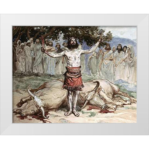 Saul Sacrifices The Oxen White Modern Wood Framed Art Print by Tissot, James
