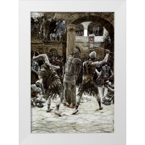 Scourging of The Face White Modern Wood Framed Art Print by Tissot, James Jacques